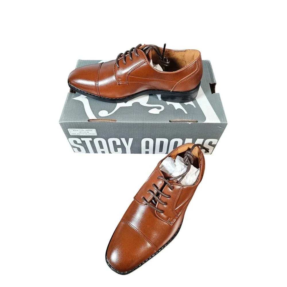 Stacy Adams Kallum Boys Cognac Cap Toe Oxford Dress Shoes 43439 Size 1.5 M
